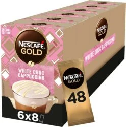 Nieuwe Producten 5 NESCAFE GOLD White Choc Cappuccino 6 Doosjes à 8 Zakjes