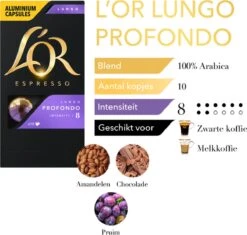 L'OR Lungo Profondo Koffiecups - Intensiteit 8/12 - 10 X 10 Capsules 19 L'OR Lungo Profondo Koffiecups - Intensiteit 8/12 - 10 X 10 Capsules -Koffiehuis 1200x1140