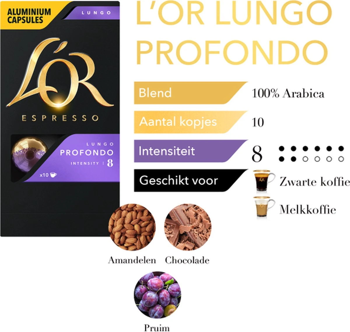 L'OR Lungo Profondo Koffiecups - Intensiteit 8/12 - 10 X 10 Capsules 8 L'OR Lungo Profondo Koffiecups - Intensiteit 8/12 - 10 X 10 Capsules - Afbeelding 6