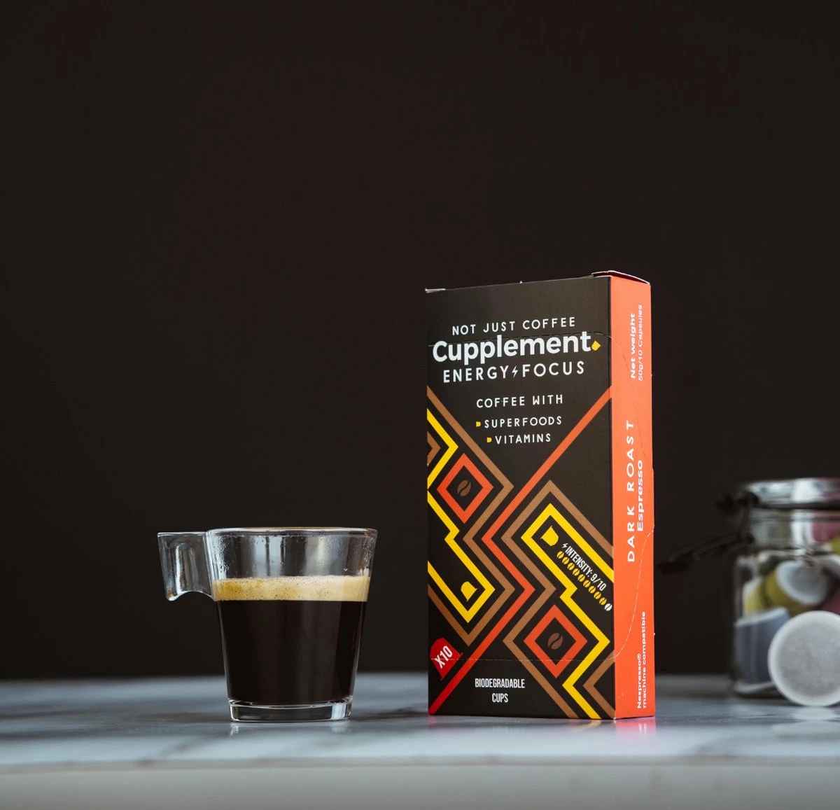 Cupplement Energy/Focus Blend Dark Roast Espresso - 10 Nespresso Koffiecups - Koffie Met Vitamines, Extra Cafeïne En Superfoods - Duurzame Biologische Afbreekbare Koffie Capsules 6 Cupplement Energy/Focus Blend Dark Roast Espresso - 10 Nespresso Koffiecups - Koffie Met Vitamines, Extra Cafeïne En Superfoods - Duurzame Biologische Afbreekbare Koffie Capsules - Afbeelding 4