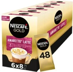 Nieuwe Producten 1 Nescafé Gold Amaretto Latte Oploskoffie - 6 Doosjes à 8 Zakjes