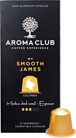 Koffiehuis 42 Aroma Club - Nespresso Compatible Capsules (120 St.) - No. 2 Smooth James - Intensiteit 3/5 - Espresso & Lungo - 100% Aluminium Koffiecups