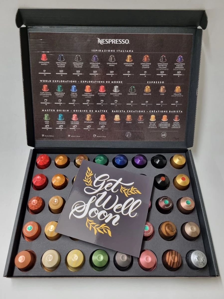 Koffie Proeverij Pakket Groot 40 Stuks Verschillende Smaken Met Mystery Card 'Get Well Soon' Met Persoonlijke (video) Boodschap | Verjaardag | Sinterklaas | Kerstpakket | Vaderdag | Moederdag | Jubileum | Valentijnsdag 3 Koffie Proeverij Pakket Groot 40 Stuks Verschillende Smaken Met Mystery Card 'Get Well Soon' Met Persoonlijke (video) Boodschap | Verjaardag | Sinterklaas | Kerstpakket | Vaderdag | Moederdag | Jubileum | Valentijnsdag